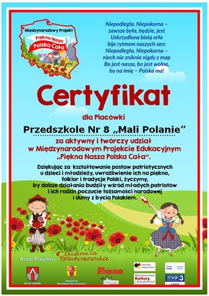 certyfikat Piękna Nasza Polska Cała